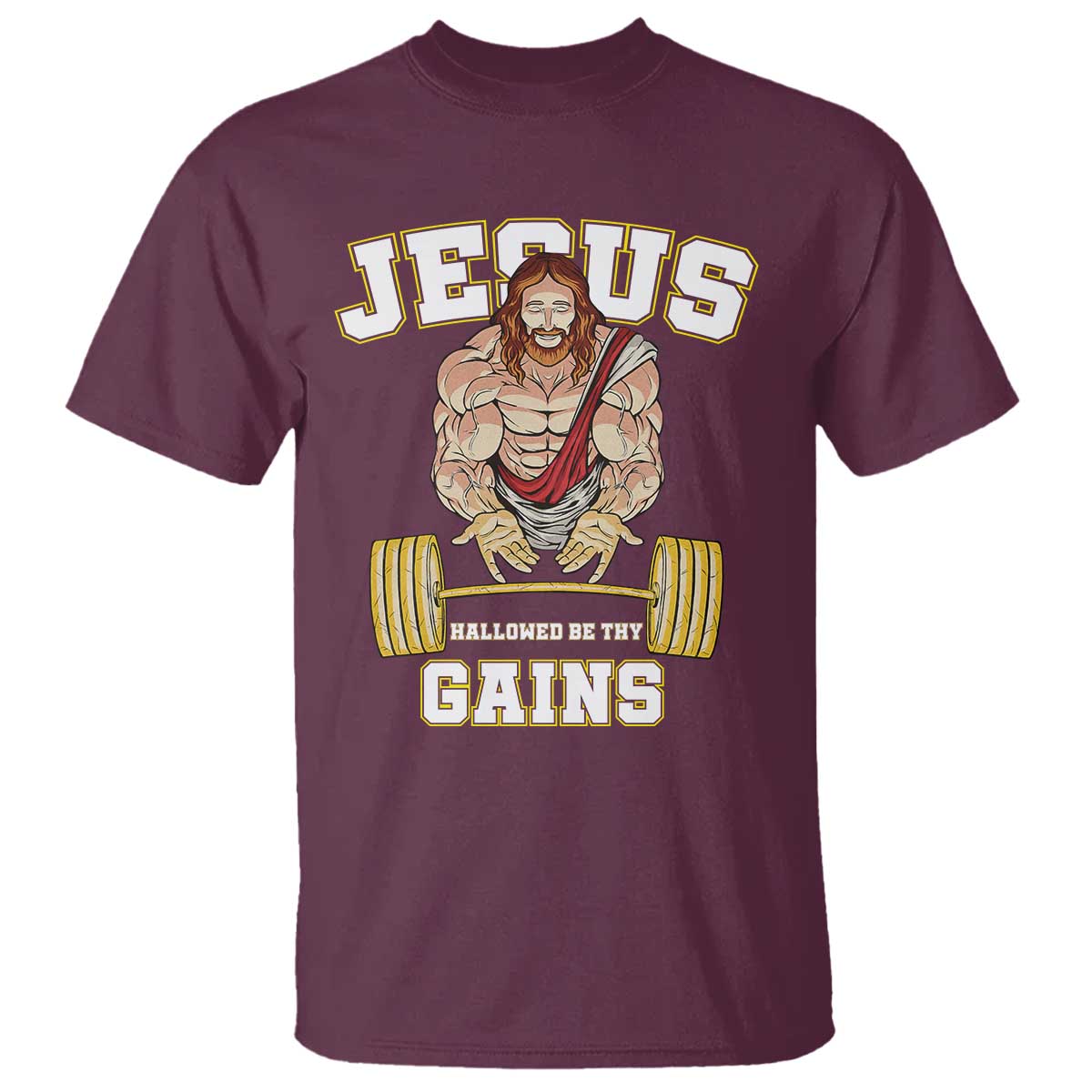 Funny Jesus Gym T Shirt Hallowed Be Thy Gains - Wonder Print Shop