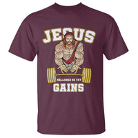 Funny Jesus Gym T Shirt Hallowed Be Thy Gains - Wonder Print Shop