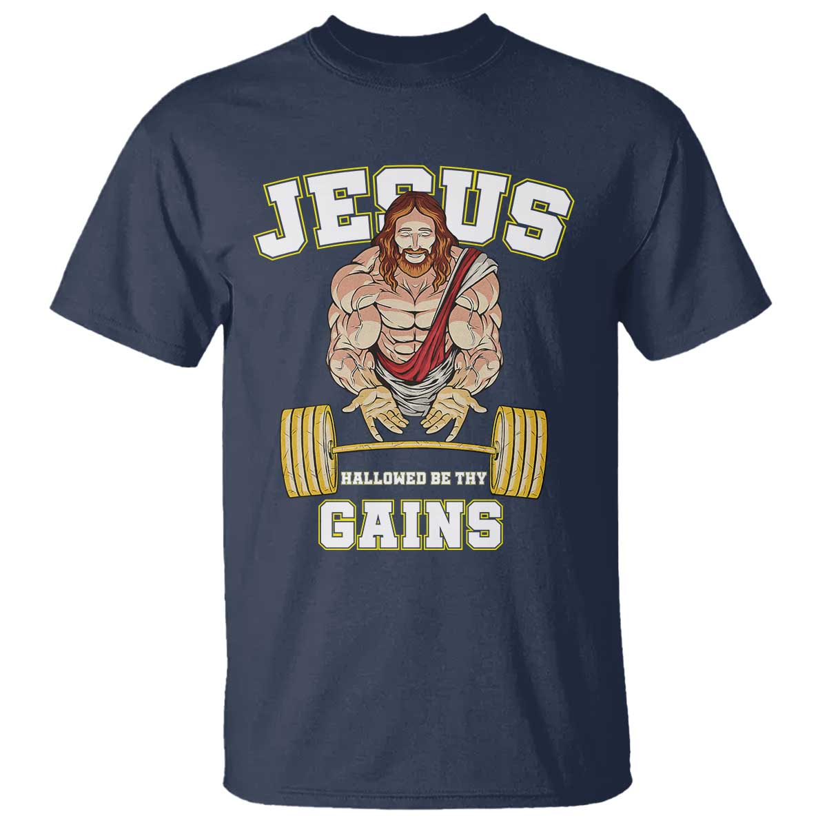 Funny Jesus Gym T Shirt Hallowed Be Thy Gains - Wonder Print Shop