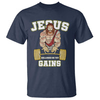 Funny Jesus Gym T Shirt Hallowed Be Thy Gains - Wonder Print Shop