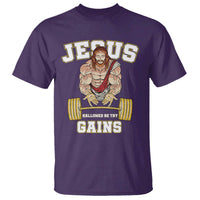 Funny Jesus Gym T Shirt Hallowed Be Thy Gains - Wonder Print Shop