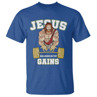 Funny Jesus Gym T Shirt Hallowed Be Thy Gains - Wonder Print Shop