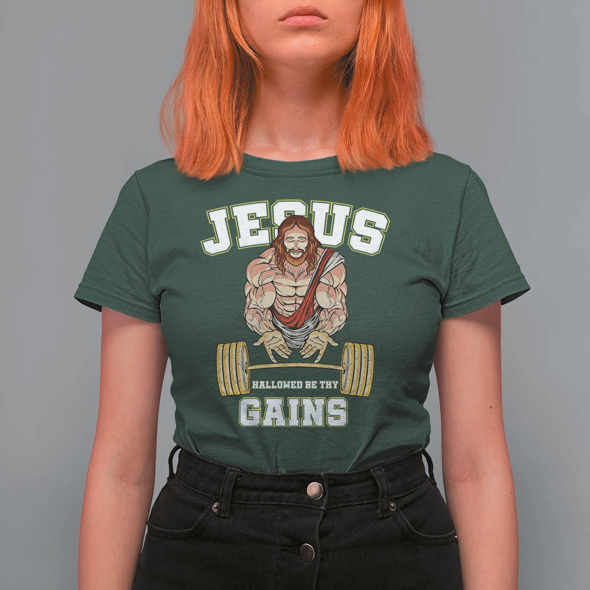 Funny Jesus Gym T Shirt For Women Hallowed Be Thy Gains - Wonder Print Shop
