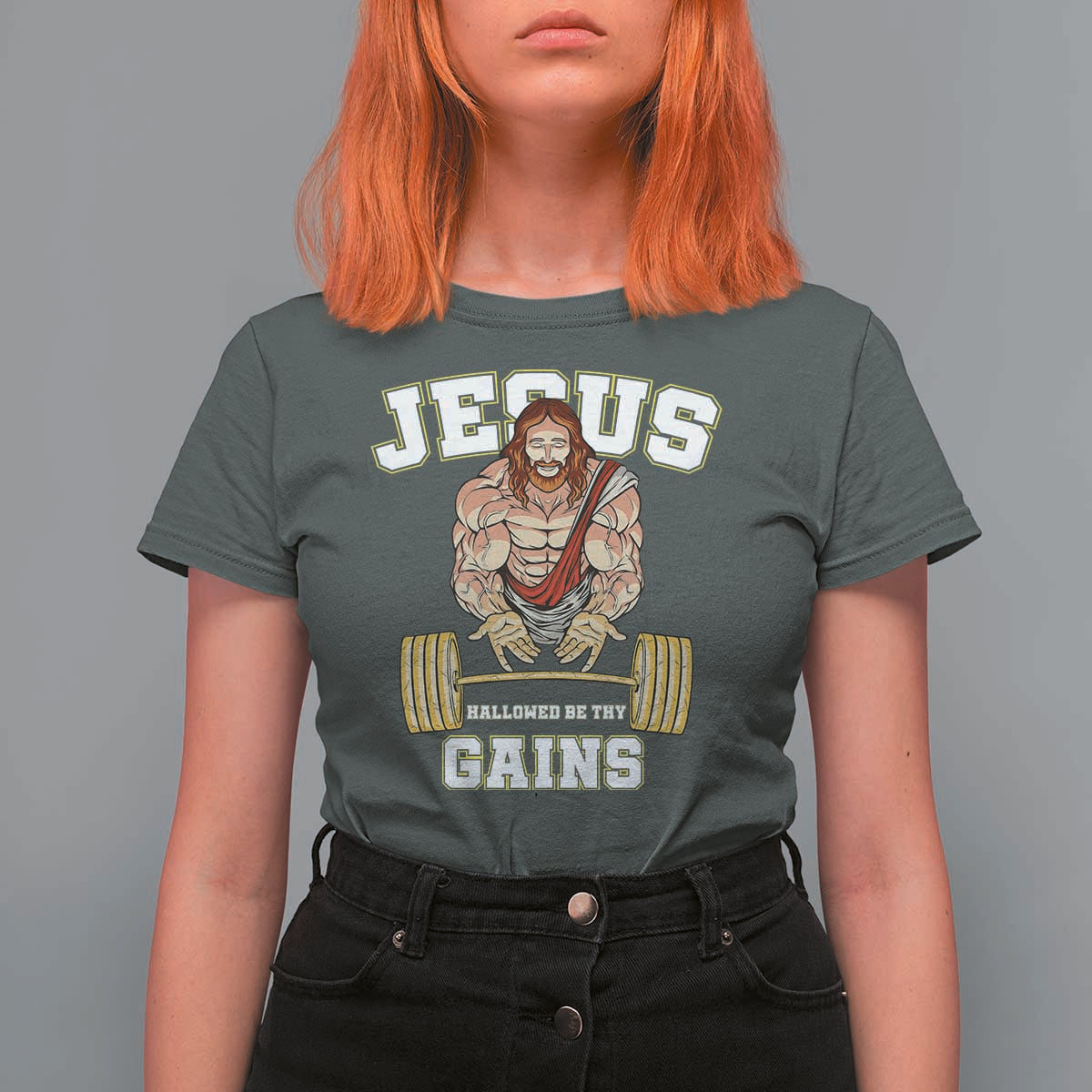 Funny Jesus Gym T Shirt For Women Hallowed Be Thy Gains - Wonder Print Shop