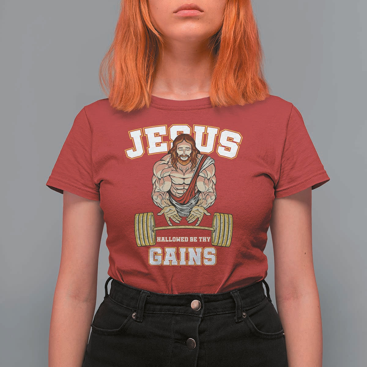 Funny Jesus Gym T Shirt For Women Hallowed Be Thy Gains - Wonder Print Shop