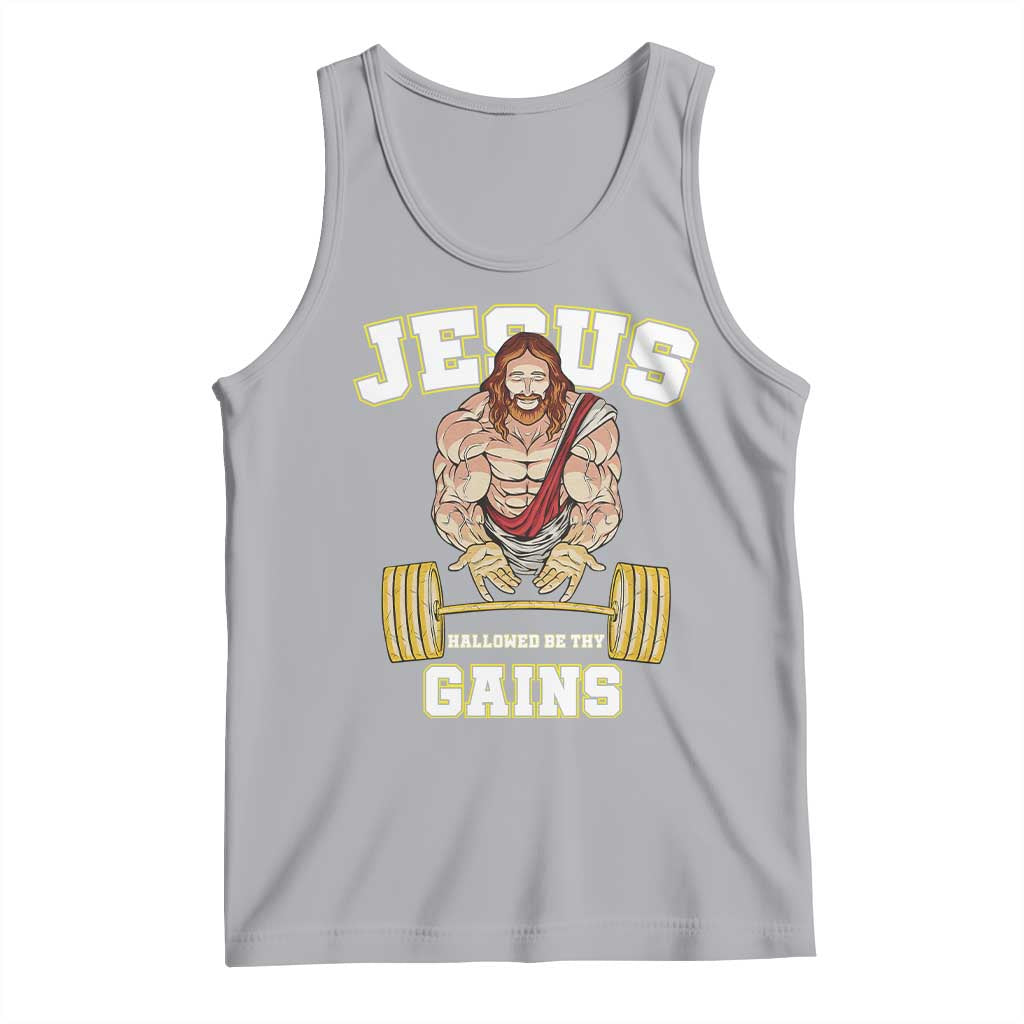 Funny Jesus Gym Tank Top Hallowed Be Thy Gains - Wonder Print Shop