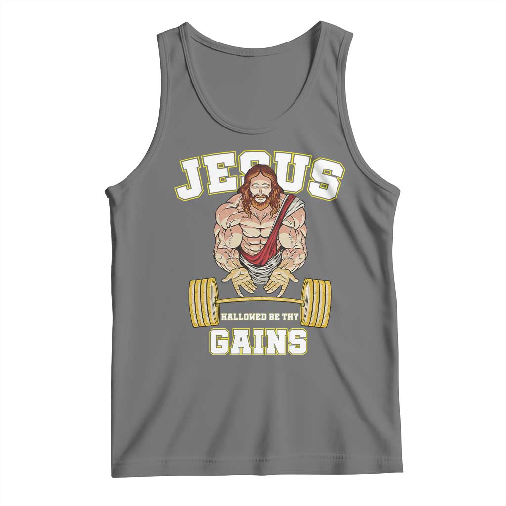 Funny Jesus Gym Tank Top Hallowed Be Thy Gains - Wonder Print Shop