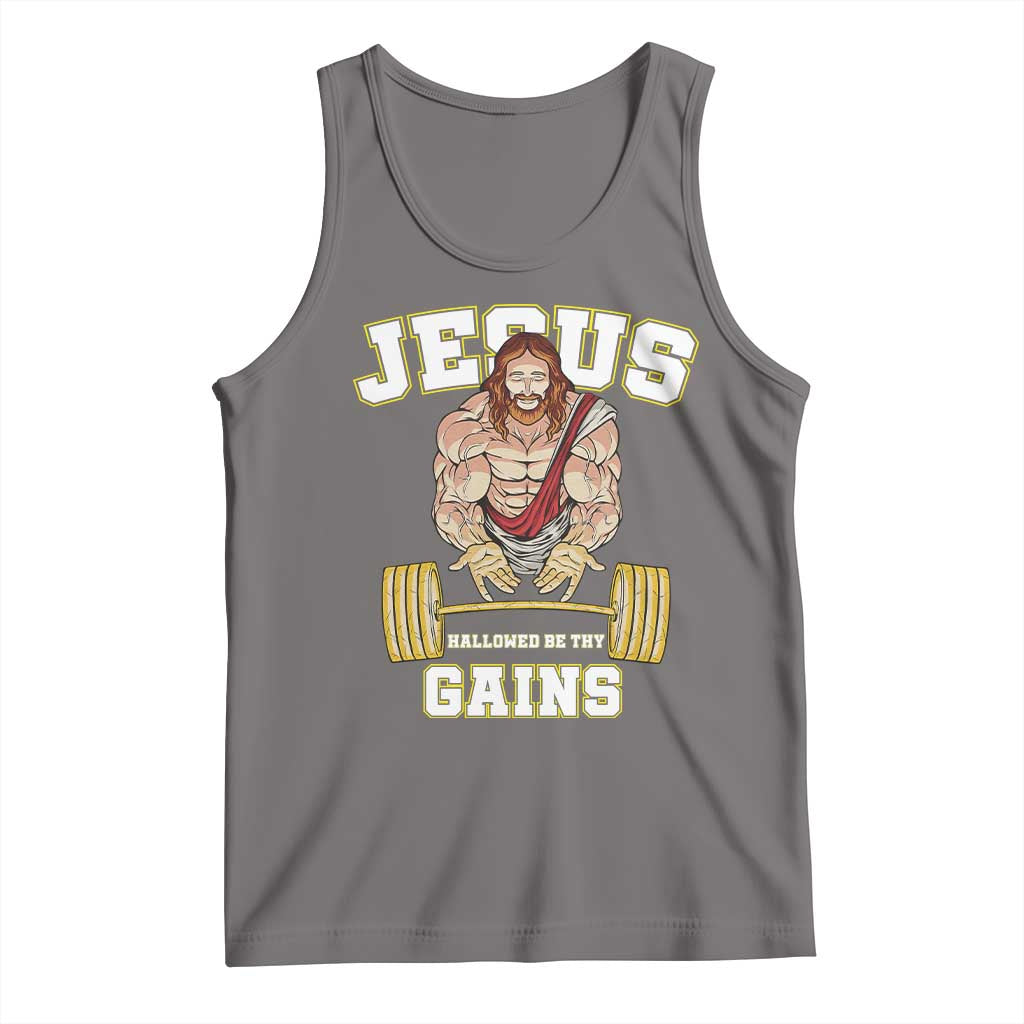 Funny Jesus Gym Tank Top Hallowed Be Thy Gains - Wonder Print Shop