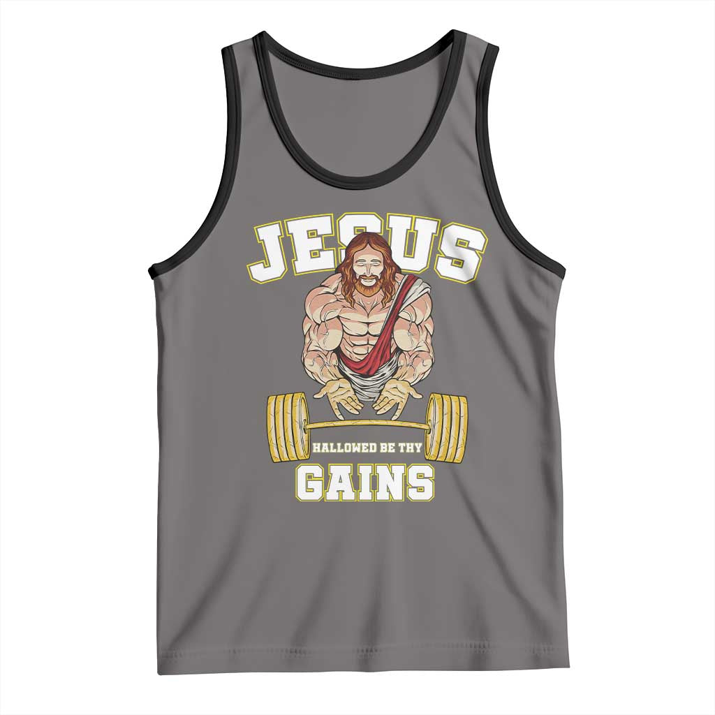 Funny Jesus Gym Tank Top Hallowed Be Thy Gains - Wonder Print Shop