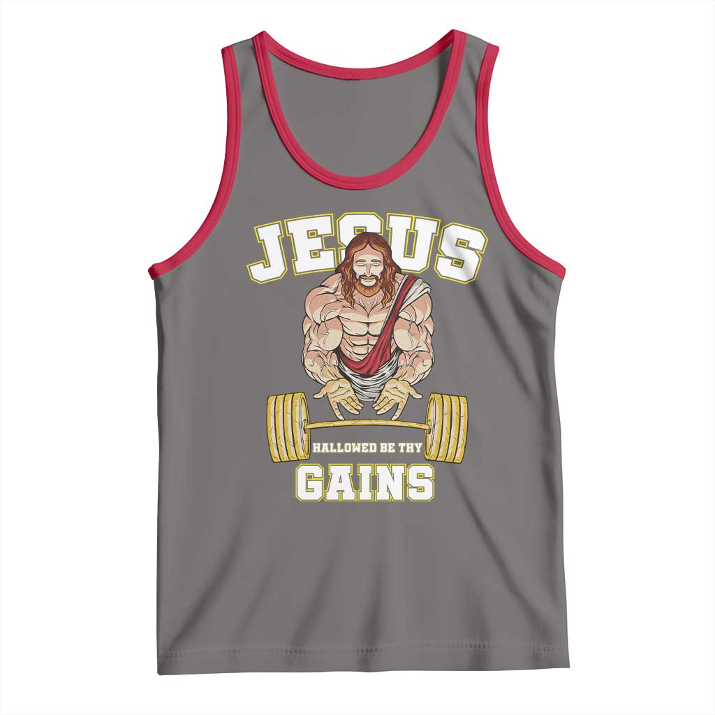 Funny Jesus Gym Tank Top Hallowed Be Thy Gains - Wonder Print Shop