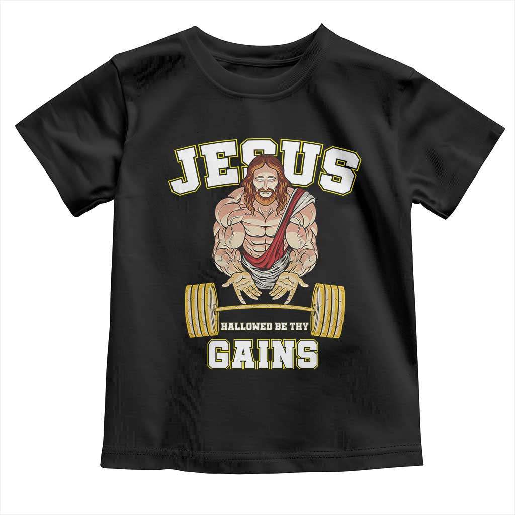 Funny Jesus Gym Toddler T Shirt Hallowed Be Thy Gains - Wonder Print Shop