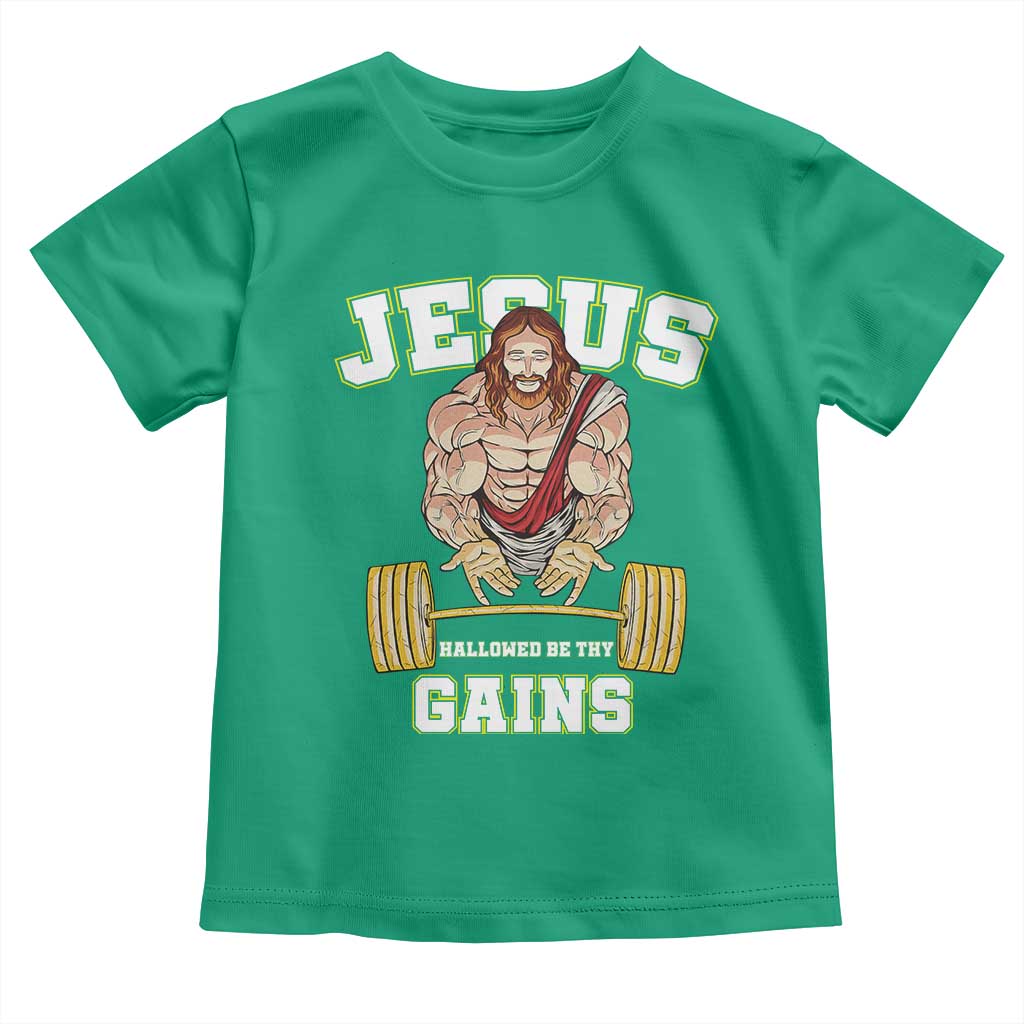 Funny Jesus Gym Toddler T Shirt Hallowed Be Thy Gains - Wonder Print Shop