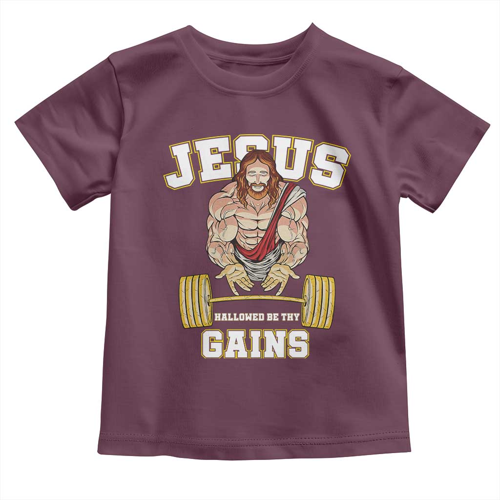 Funny Jesus Gym Toddler T Shirt Hallowed Be Thy Gains - Wonder Print Shop