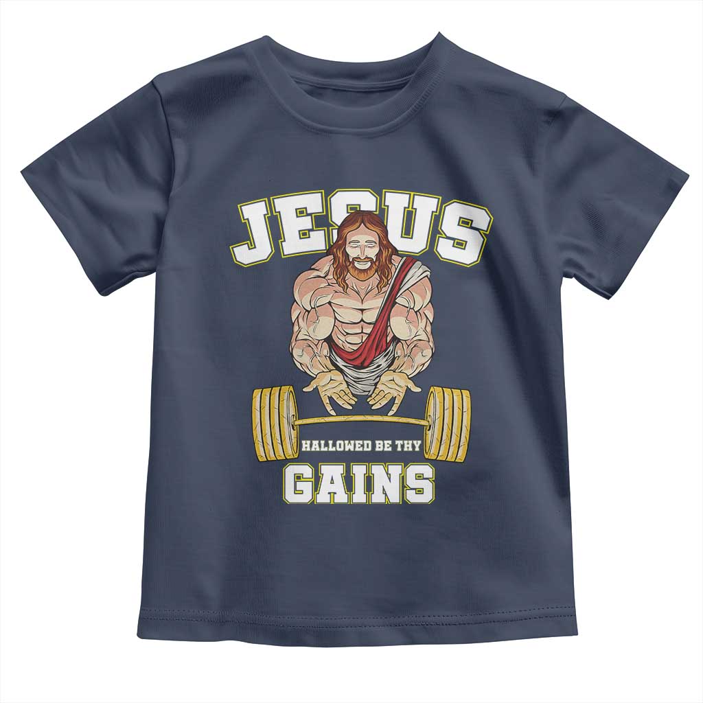 Funny Jesus Gym Toddler T Shirt Hallowed Be Thy Gains - Wonder Print Shop