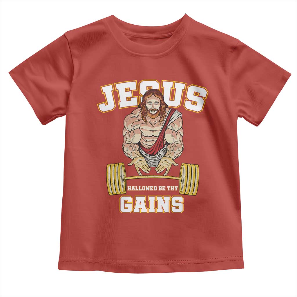 Funny Jesus Gym Toddler T Shirt Hallowed Be Thy Gains - Wonder Print Shop