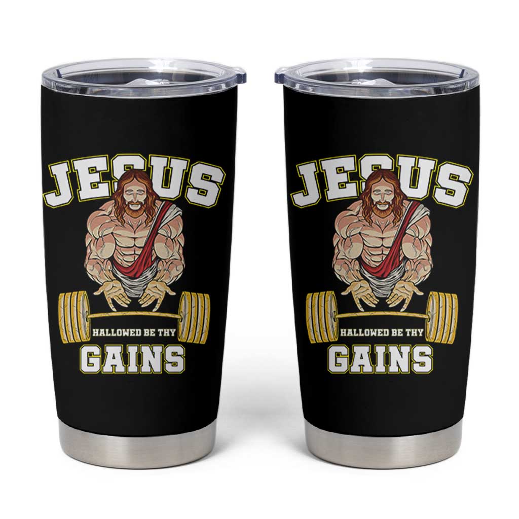 Funny Jesus Gym Tumbler Cup Hallowed Be Thy Gains - Wonder Print Shop