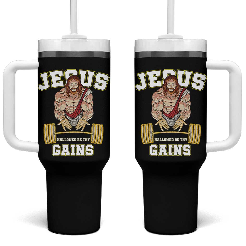 Funny Jesus Gym Tumbler With Handle Hallowed Be Thy Gains - Wonder Print Shop