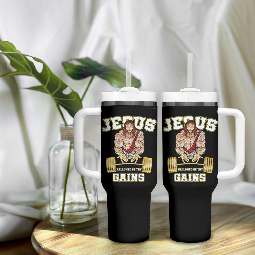 Funny Jesus Gym Tumbler With Handle Hallowed Be Thy Gains - Wonder Print Shop