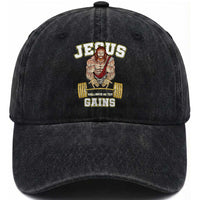 Funny Jesus Gym Washed Cotton Baseball Cap Hallowed Be Thy Gains