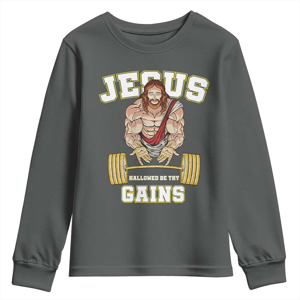 Funny Jesus Gym Youth Sweatshirt Hallowed Be Thy Gains - Wonder Print Shop