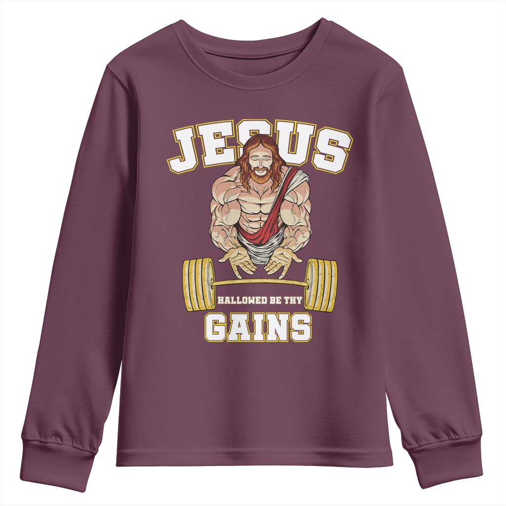 Funny Jesus Gym Youth Sweatshirt Hallowed Be Thy Gains - Wonder Print Shop