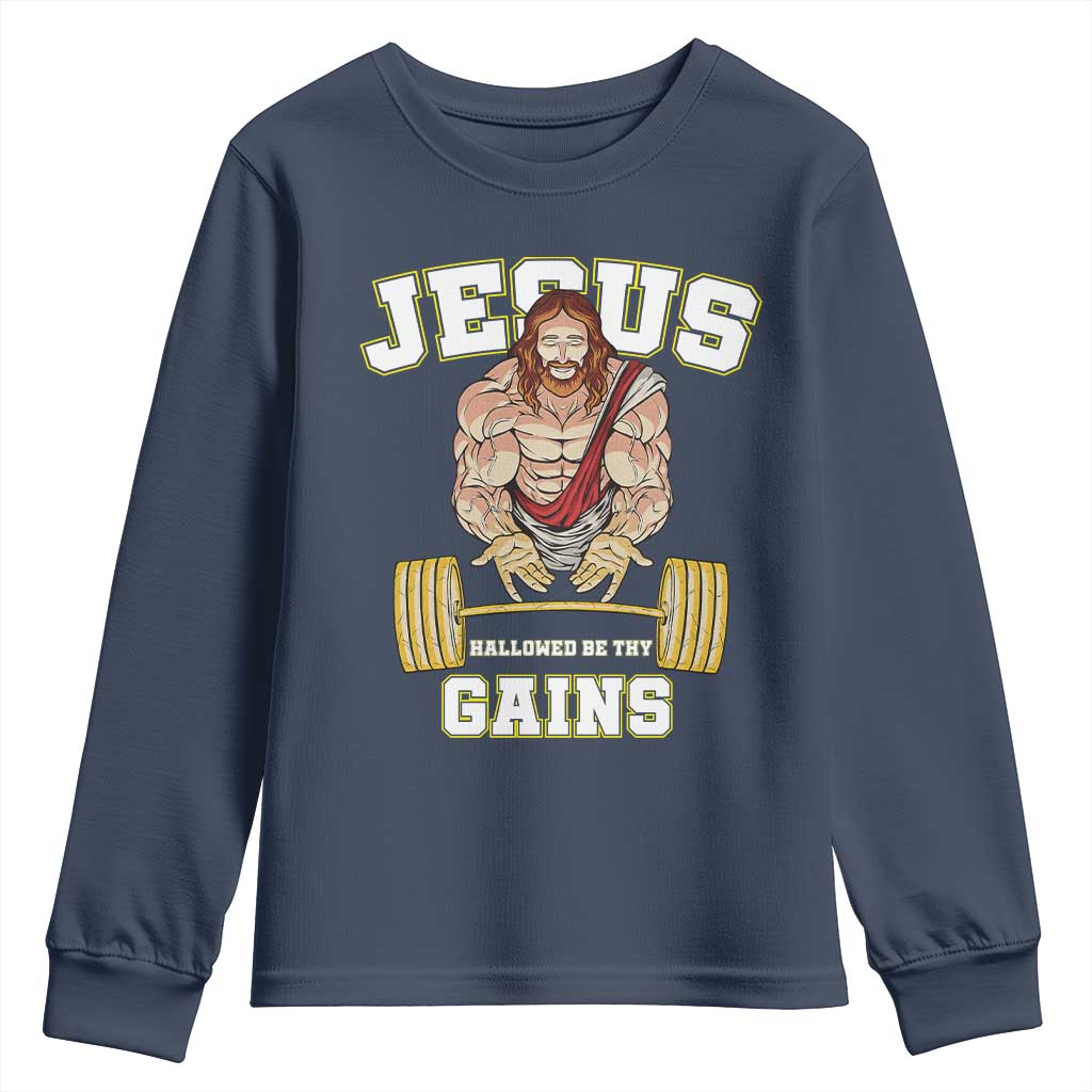 Funny Jesus Gym Youth Sweatshirt Hallowed Be Thy Gains - Wonder Print Shop