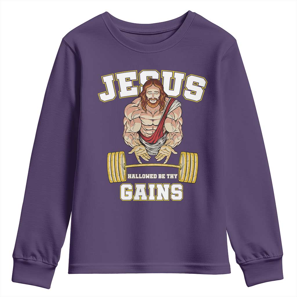 Funny Jesus Gym Youth Sweatshirt Hallowed Be Thy Gains - Wonder Print Shop