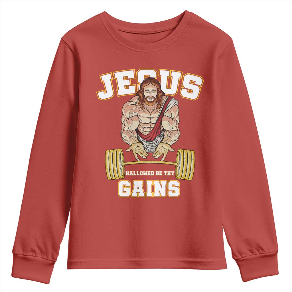 Funny Jesus Gym Youth Sweatshirt Hallowed Be Thy Gains - Wonder Print Shop