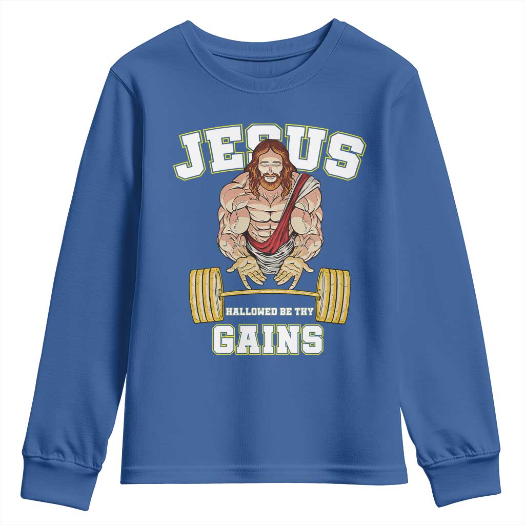 Funny Jesus Gym Youth Sweatshirt Hallowed Be Thy Gains - Wonder Print Shop