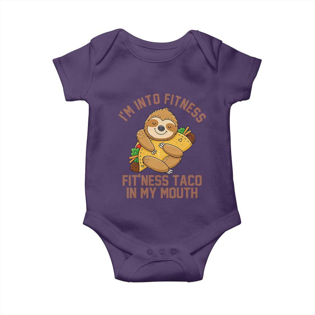 Funny Sloth Taco Gym Baby Onesie I'm Into Fitness Taco In My Mouth - Wonder Print Shop