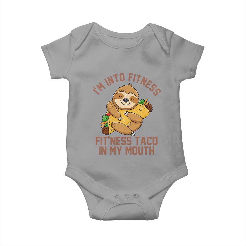 Funny Sloth Taco Gym Baby Onesie I'm Into Fitness Taco In My Mouth - Wonder Print Shop