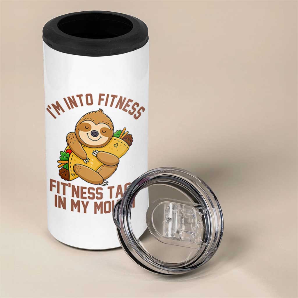 Funny Sloth Taco Gym 4 in 1 Can Cooler Tumbler I'm Into Fitness Taco In My Mouth