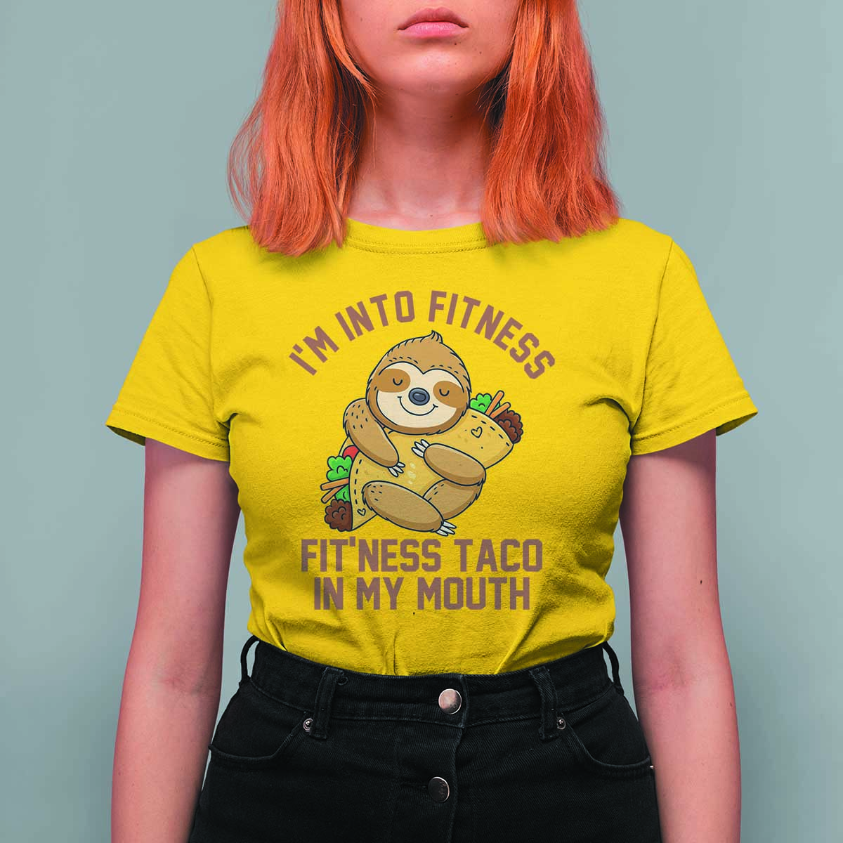 Funny Sloth Taco Gym T Shirt For Women I'm Into Fitness Taco In My Mouth - Wonder Print Shop