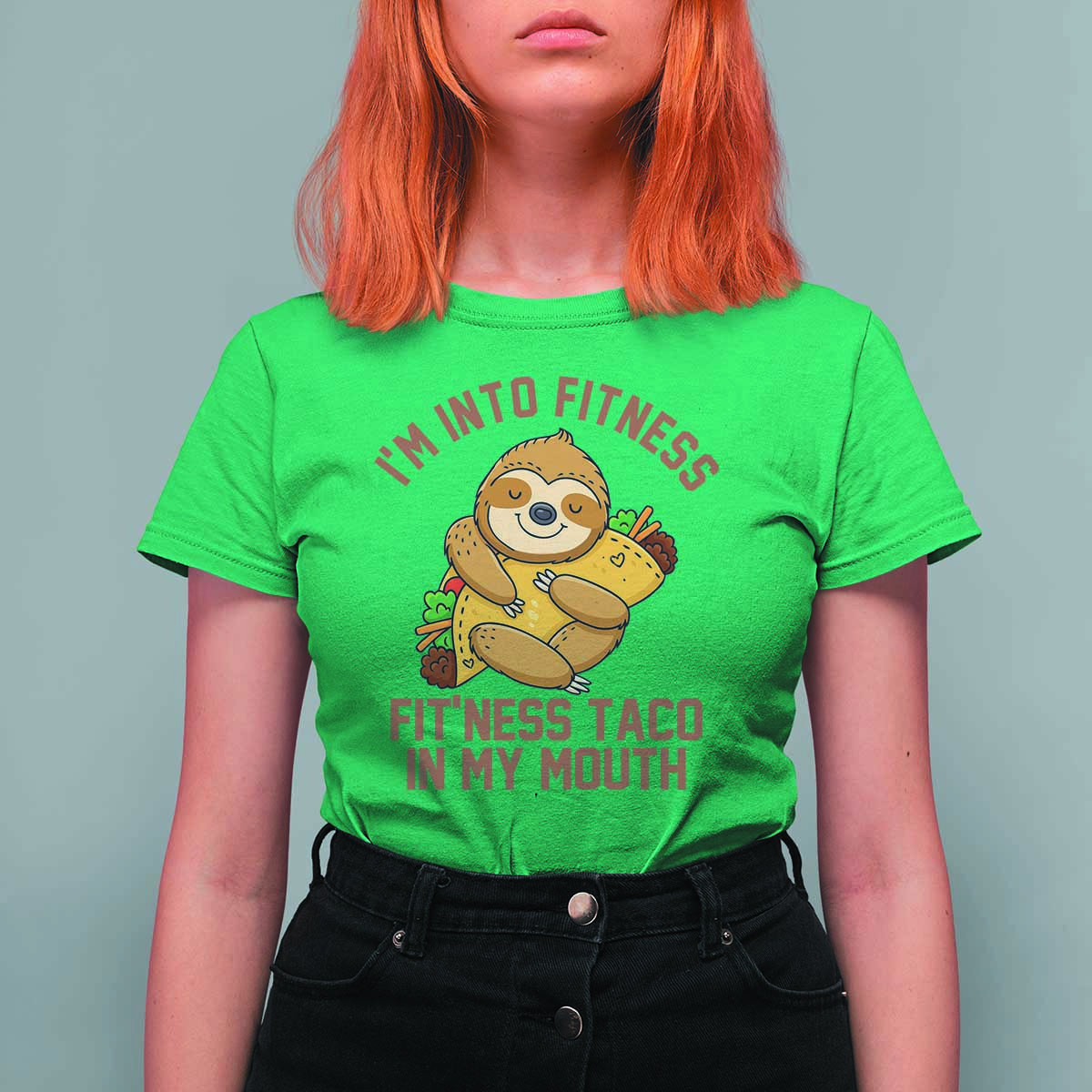 Funny Sloth Taco Gym T Shirt For Women I'm Into Fitness Taco In My Mouth - Wonder Print Shop