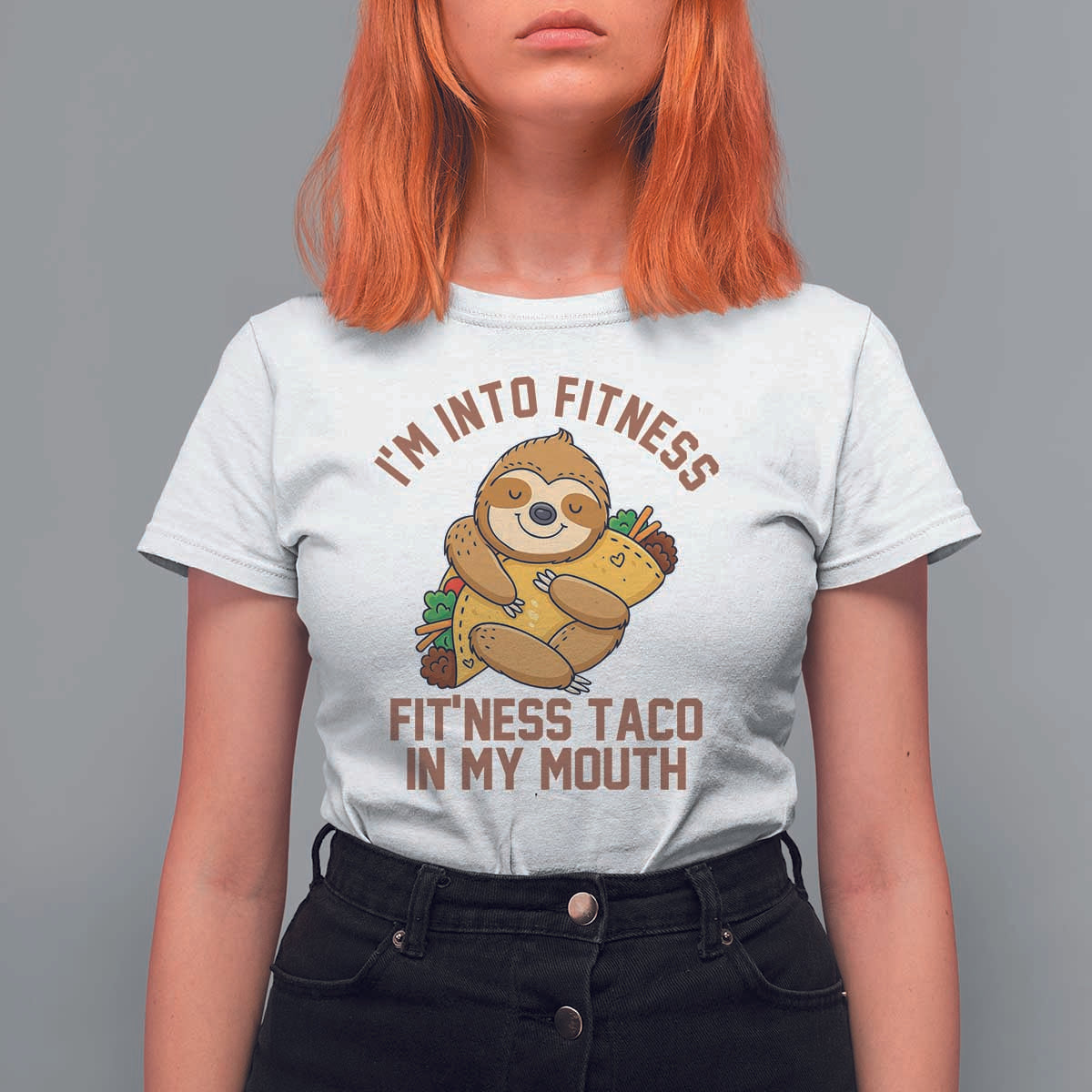 Funny Sloth Taco Gym T Shirt For Women I'm Into Fitness Taco In My Mouth - Wonder Print Shop