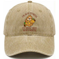 Funny Sloth Taco Gym Washed Cotton Baseball Cap I'm Into Fitness Taco In My Mouth