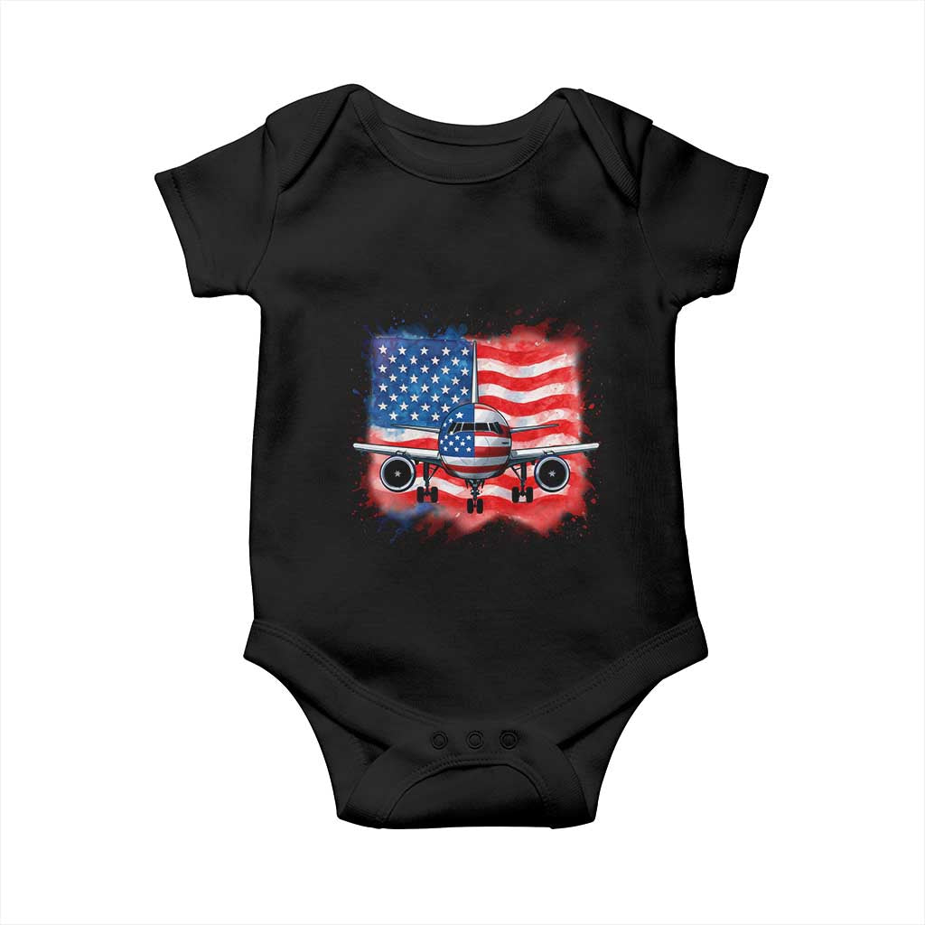 Pilot Airplane Patriotic American Flag Plane Aviation Baby Onesie - Wonder Print Shop