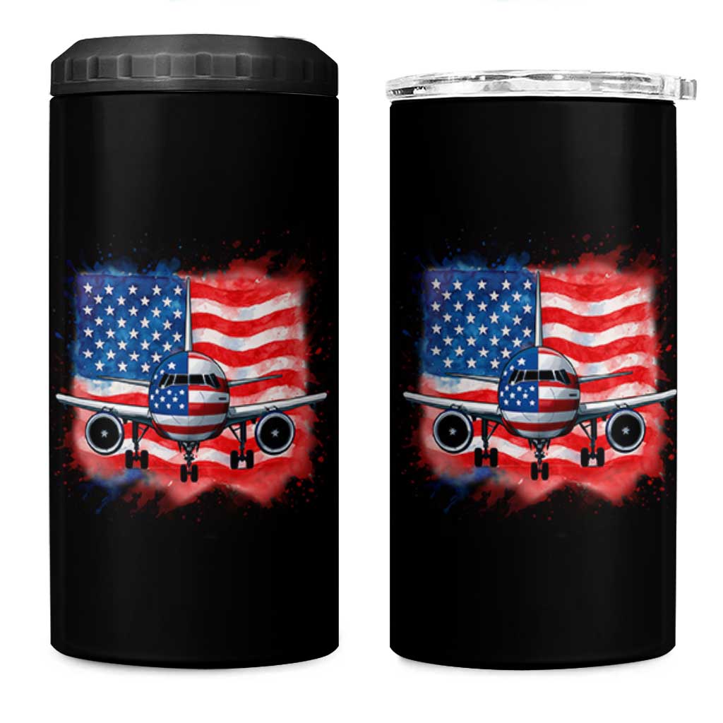 Pilot Airplane Patriotic American Flag Plane Aviation 4 in 1 Can Cooler Tumbler - Wonder Print Shop