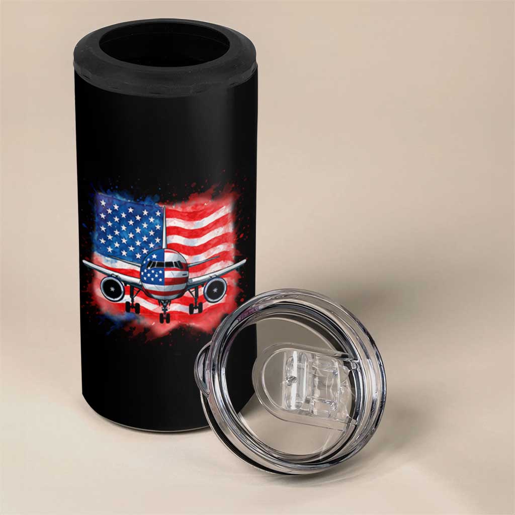 Pilot Airplane Patriotic American Flag Plane Aviation 4 in 1 Can Cooler Tumbler - Wonder Print Shop