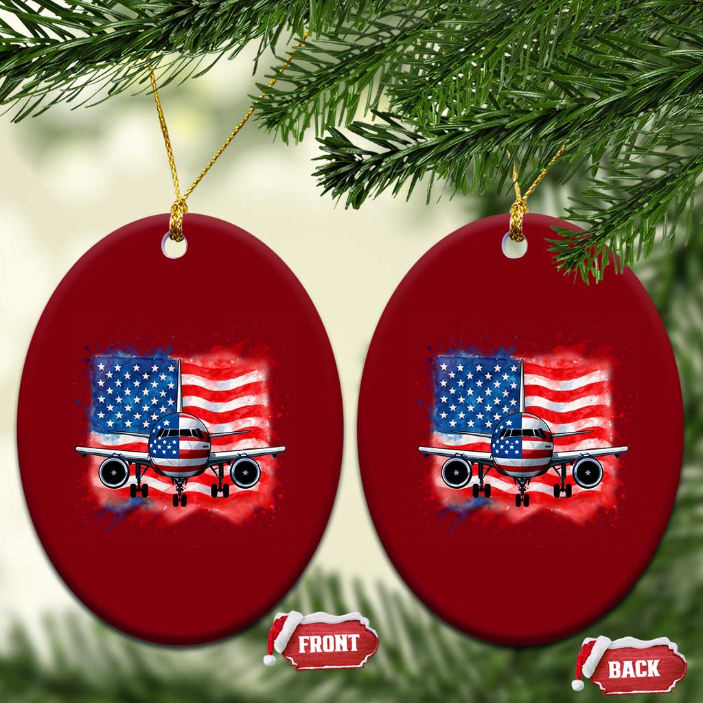 Pilot Airplane Patriotic American Flag Plane Aviation Ceramic Ornament - Wonder Print Shop