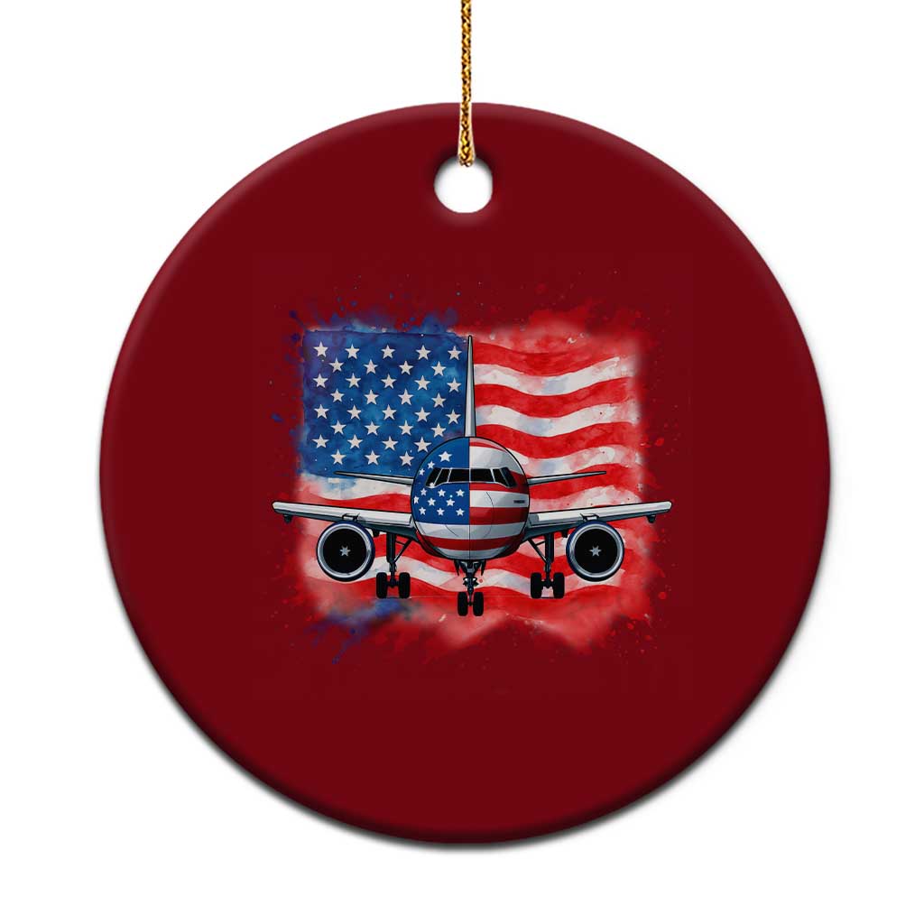 Pilot Airplane Patriotic American Flag Plane Aviation Ceramic Ornament - Wonder Print Shop