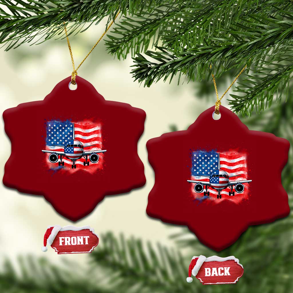 Pilot Airplane Patriotic American Flag Plane Aviation Ceramic Ornament - Wonder Print Shop