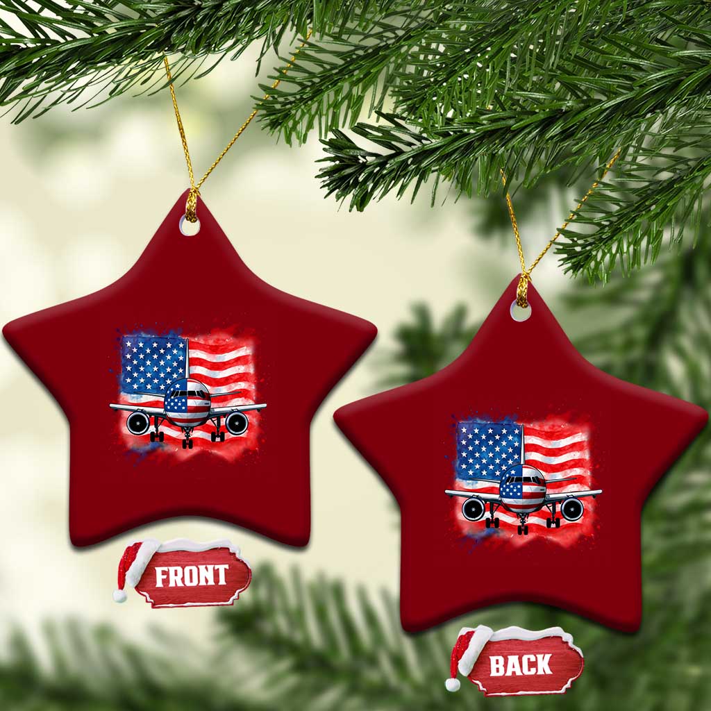 Pilot Airplane Patriotic American Flag Plane Aviation Ceramic Ornament - Wonder Print Shop