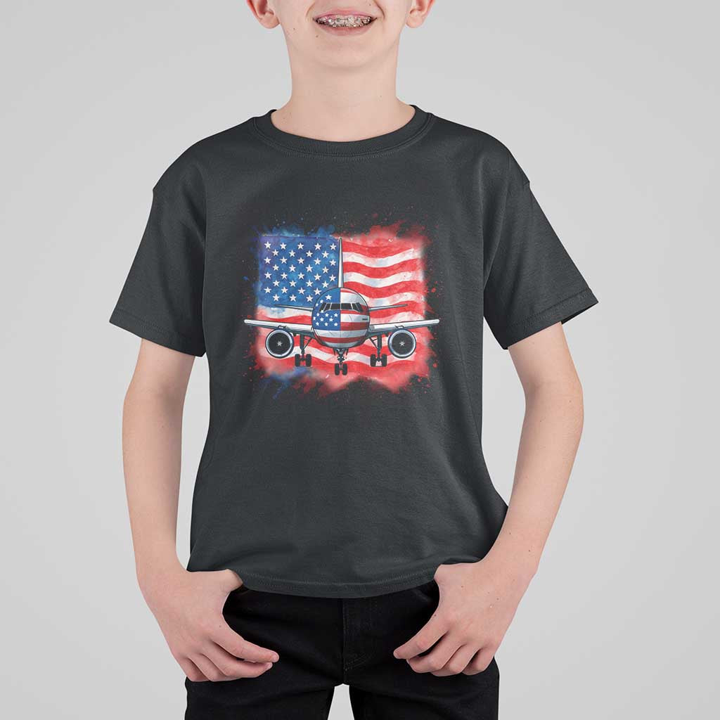 Pilot Airplane Patriotic American Flag Plane Aviation T Shirt For Kid - Wonder Print Shop
