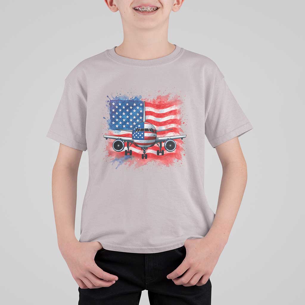 Pilot Airplane Patriotic American Flag Plane Aviation T Shirt For Kid - Wonder Print Shop