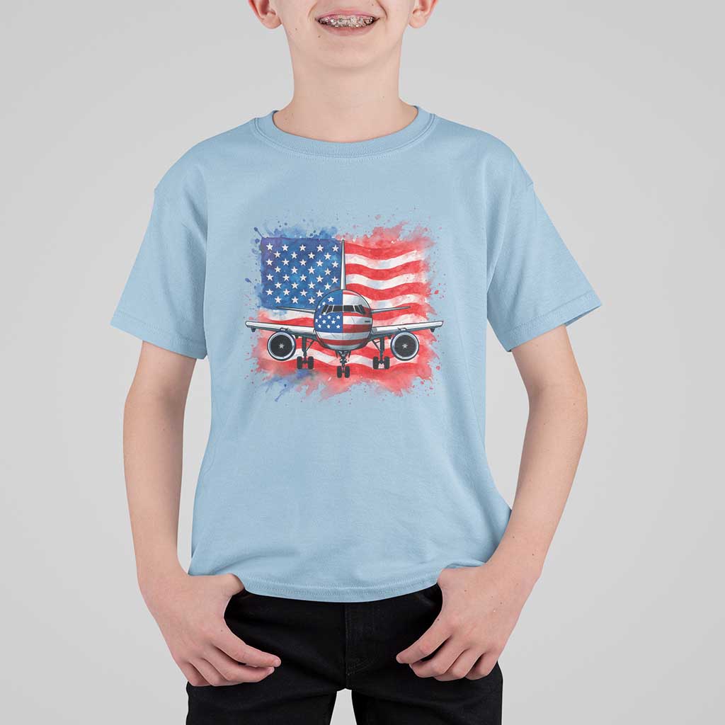 Pilot Airplane Patriotic American Flag Plane Aviation T Shirt For Kid - Wonder Print Shop