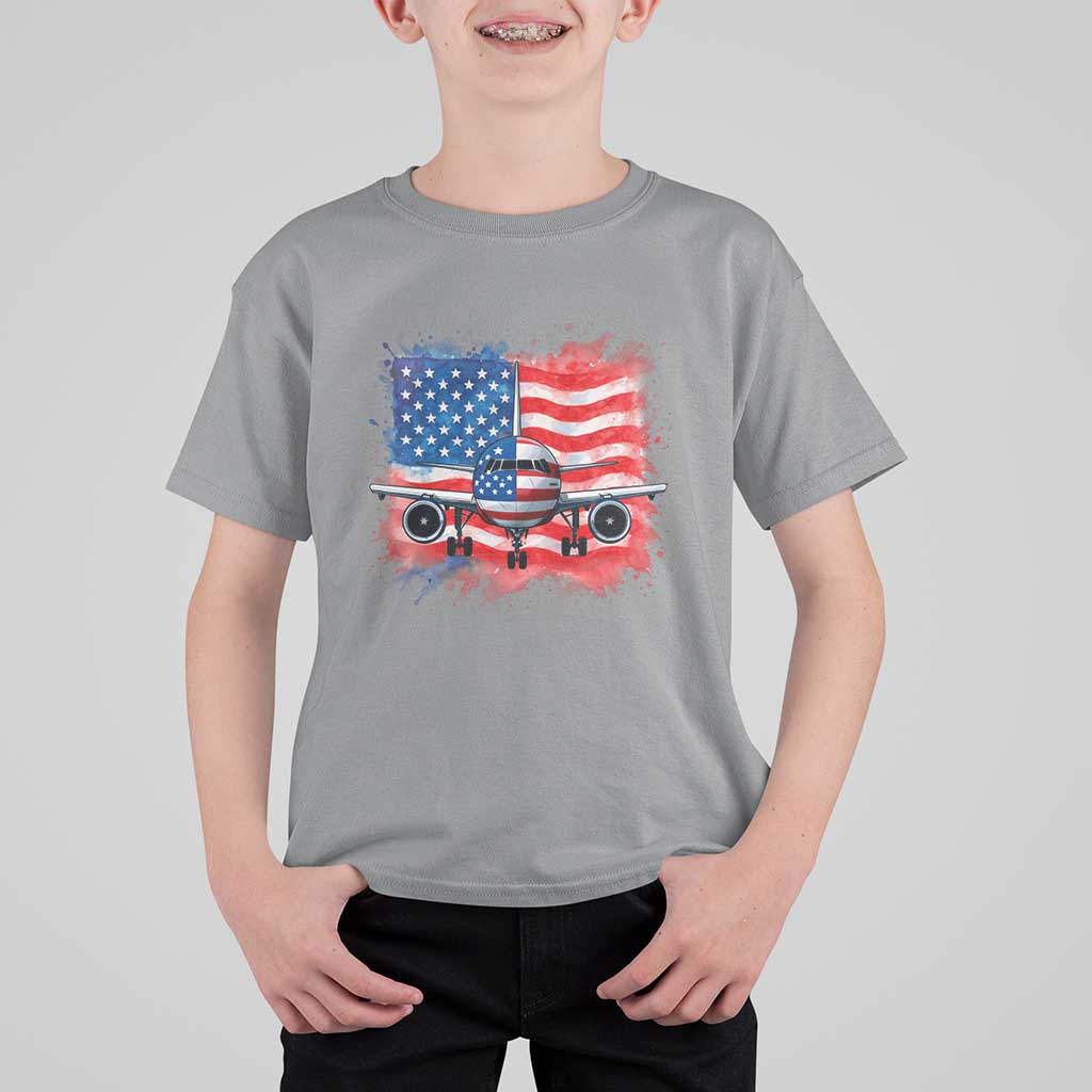 Pilot Airplane Patriotic American Flag Plane Aviation T Shirt For Kid - Wonder Print Shop