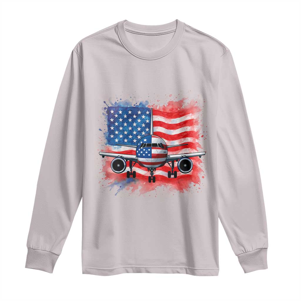Pilot Airplane Patriotic American Flag Plane Aviation Long Sleeve Shirt - Wonder Print Shop