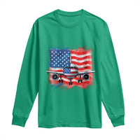 Pilot Airplane Patriotic American Flag Plane Aviation Long Sleeve Shirt - Wonder Print Shop