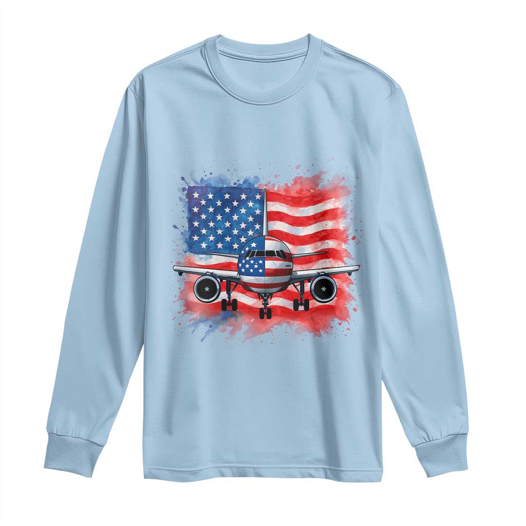 Pilot Airplane Patriotic American Flag Plane Aviation Long Sleeve Shirt - Wonder Print Shop